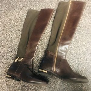 Michael Kors Brown Leather &Fabric Knee High Boots